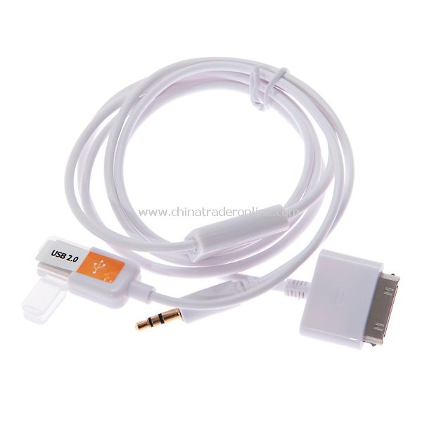 New Dock to USB and Audio Cable 2 in 1 for iPhone 4 4S 3GS iPod Touch 1M-White