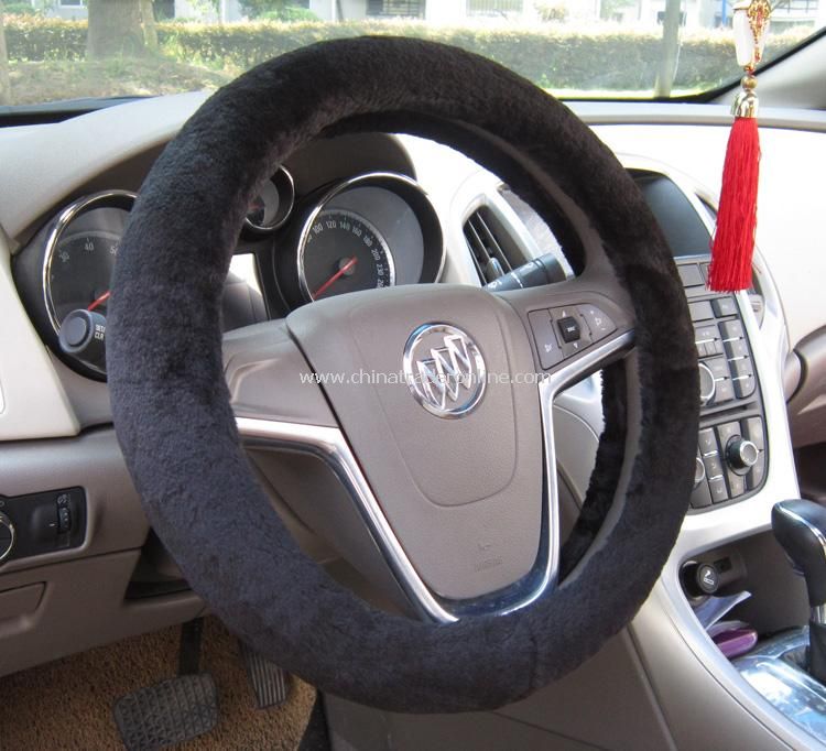 Short Plush Car Steering Wheel Cover Genuine Australia Sheepskin Lined with Rubber Ring Non-slip from China