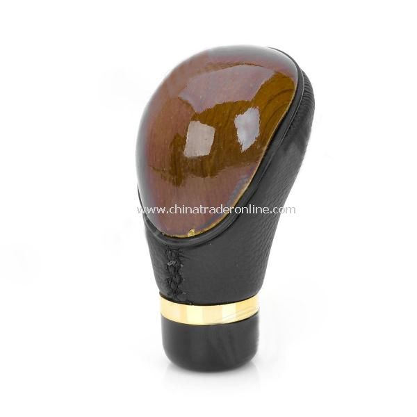 LYH0010 Stylish PU Leather + Wood Car Shift Gear Knob - Black + Brown