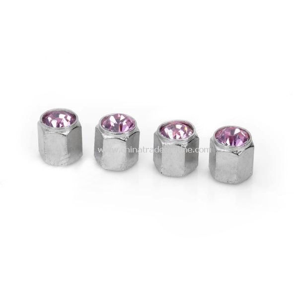 Replacement Rhinestone Car Tire Valve Caps - Pink + Silver (4-Piece)