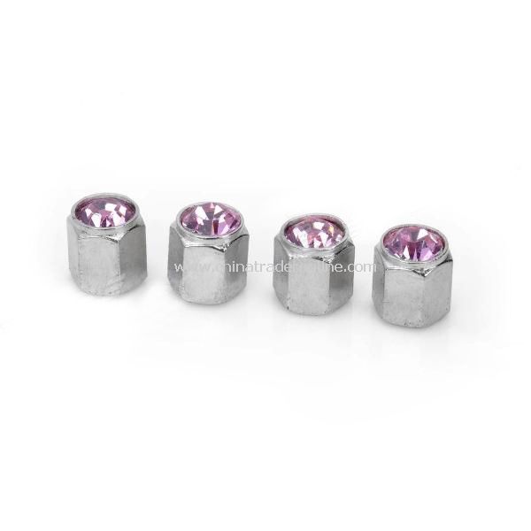 Replacement Rhinestone Car Tire Valve Caps - Pink + Silver (4-Piece) from China