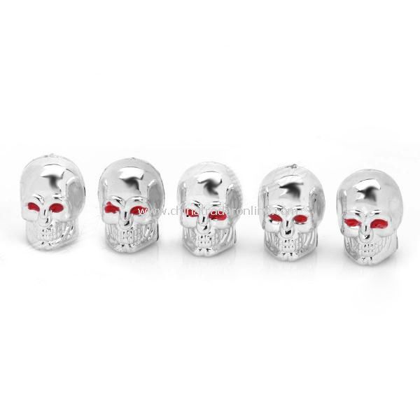 Replacement Skull Style Car Tire Valve Caps - Silver (5-Pack)