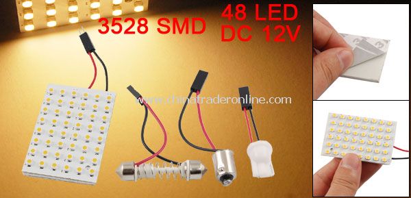 Warm White 3528 SMD 48 LED Car Interior Dome Light Panel + T10 BA9S Adapter from China