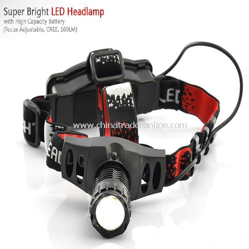 Super Bright LED Headlamp with High Capacity Battery (Adjustable Focus, 160LM)