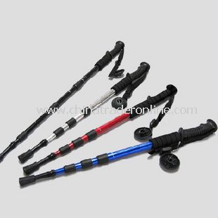 T Shape Retractable Alpenstock Hiking Walking Stick Compass black