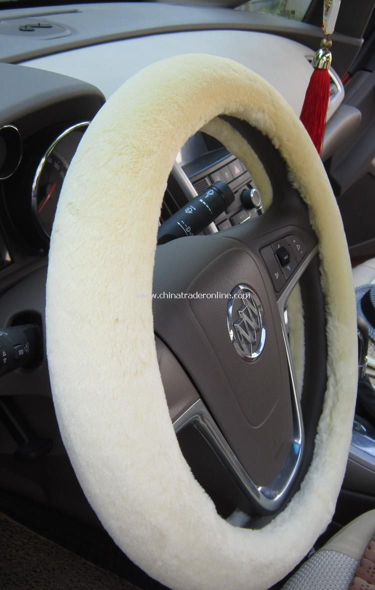 Short Plush Car Steering Wheel Cover Genuine Australia Sheepskin Lined with Rubber Ring Non-slip