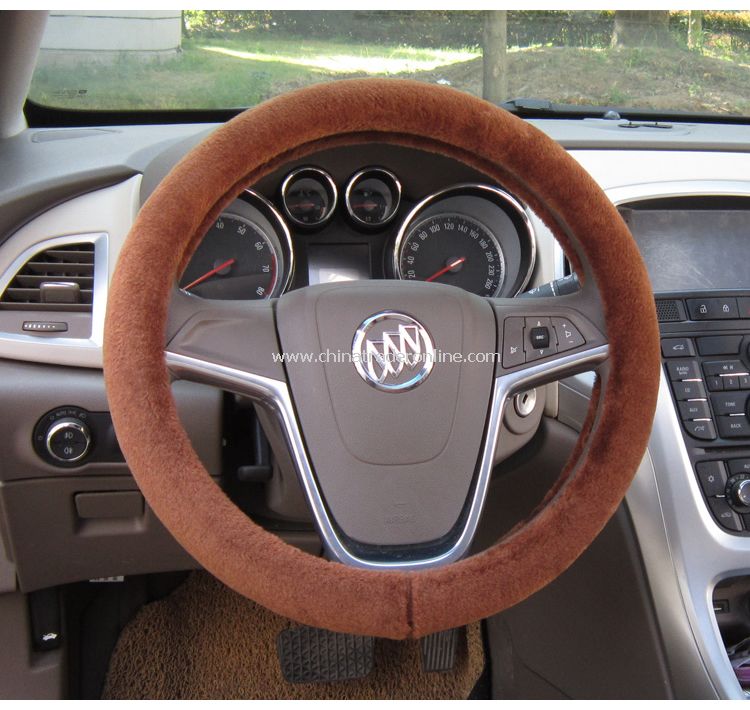 Short Plush Car Steering Wheel Cover Genuine Australia Sheepskin Lined with Rubber Ring Non-slip