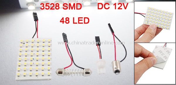 Warm White 48 LED Panel 3528 SMD Car Dome Light Lamp + T10 BA9S Festoon Adapter