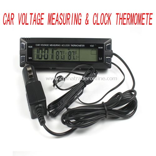 Black Digital LCD Clock in/out CAR Thermometer Time Clock Voltage Monitor Meter