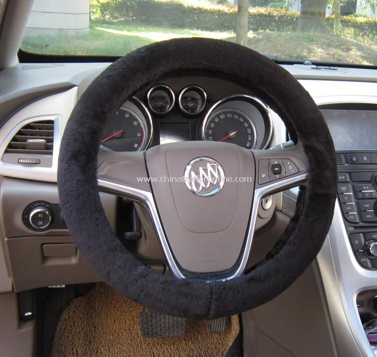 Short Plush Car Steering Wheel Cover Genuine Australia Sheepskin Lined with Rubber Ring Non-slip from China