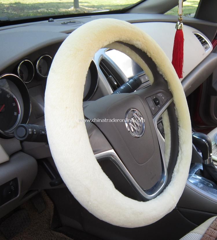 Short Plush Car Steering Wheel Cover Genuine Australia Sheepskin Lined with Rubber Ring Non-slip