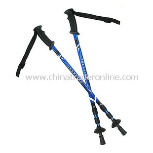 T Shape Retractable Alpenstock Hiking Walking Stick Compass blue color