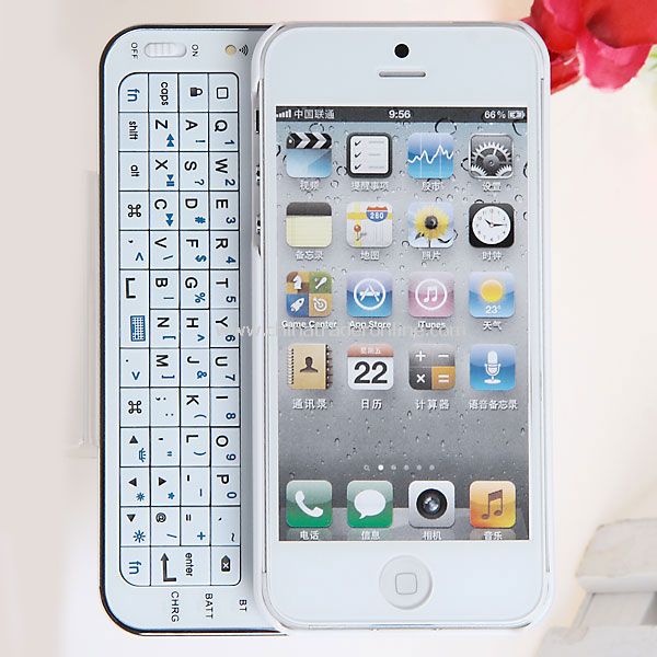 Slide-out Wireless Bluetooth Qwerty Keyboard with Hard Case for iPhone 5 - White