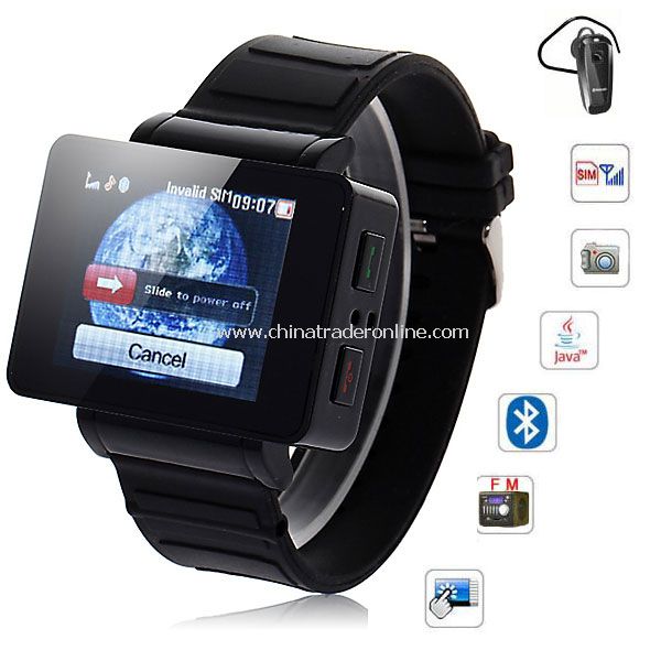 i5 1.75 inch Java FM Single Card Touch Screen Watch Cell Phone Black from China