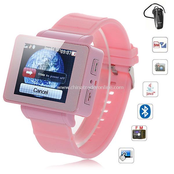 i5 1.75 inch Java FM Single Card Touch Screen Watch Cell Phone Pink from China