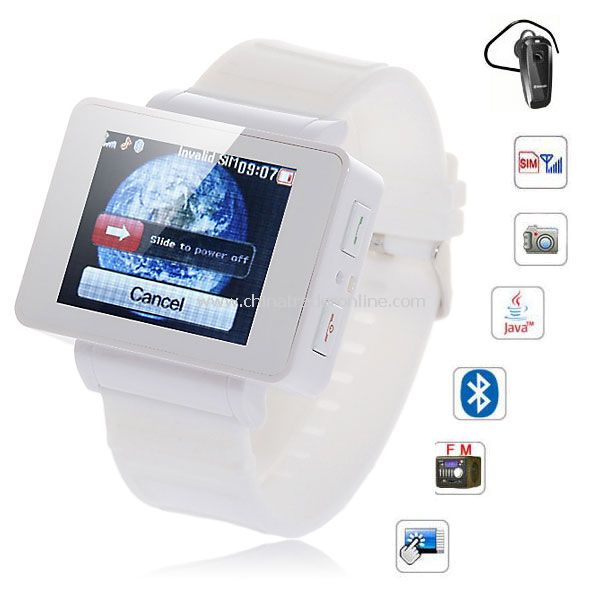 i5 1.75 inch Java FM Single Card Touch Screen Watch Cell Phone White from China