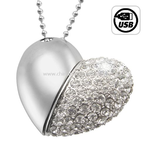 8GB USB Flash Drive Necklace - Jeweled Metal Heart from China