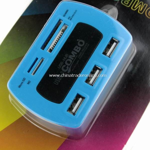 New Card Reader 3 Ports USB 2.0 Hub CF M2 MMC MS SD Blue