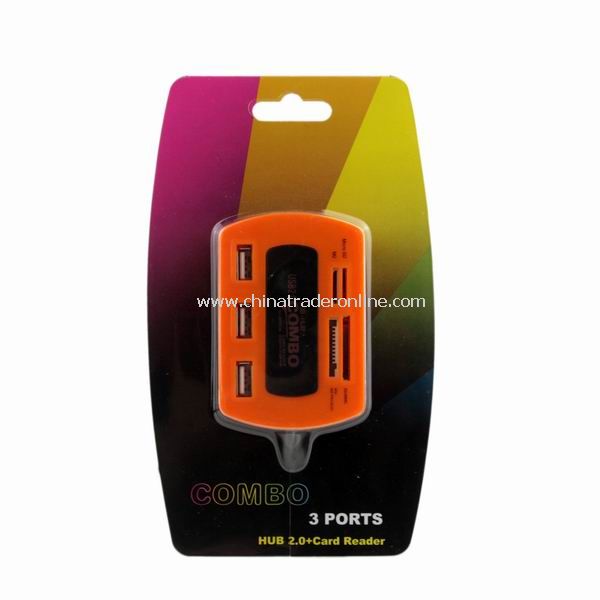 New Card Reader 3 Ports USB 2.0 Hub CF M2 MMC MS SD Orange