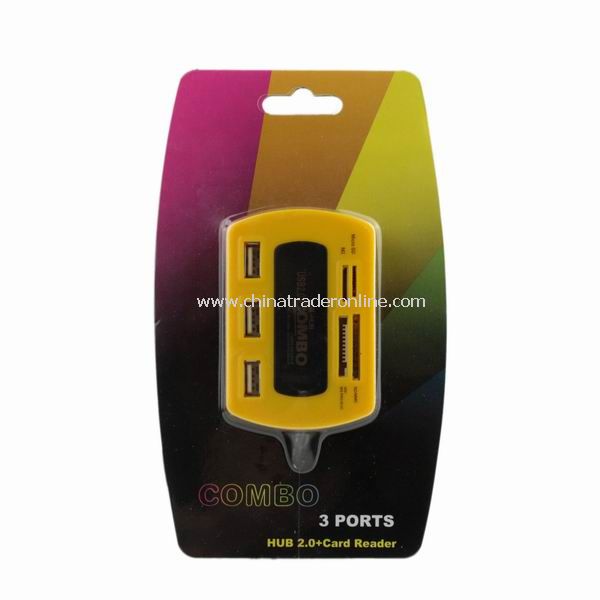 New Card Reader 3 Ports USB 2.0 Hub CF M2 MMC MS SD Yellow