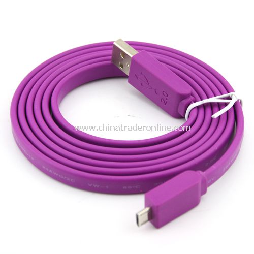 1.5m Noodle Style Micro USB Cable for HTC/Samsung/Blackberry etc Purple from China