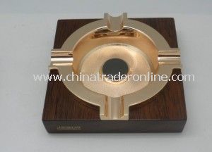 Wooden and Metal Ashtray from China