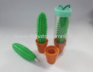 Green Cactus Shaped Ball Pen in Brown Vase from China