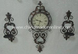 Antique Metal Wall Clock with 2 Candle Holder from China