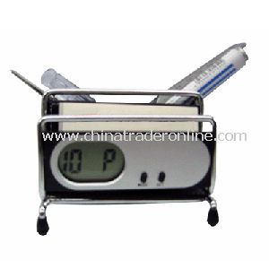 LCD Clock With Pen Holder