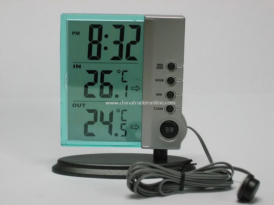 Transparent LCD Clock with in/out Thermometer from China