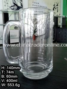 400ml Glass Cup with Handle/Big Beer Cup from China