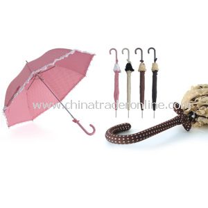 Ladies Polka Dots Printed Coordinated Handle Frilled Straight Umbrella