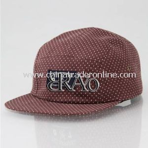 Checked Canvas Washed 5 Panel Printed Leather Cap