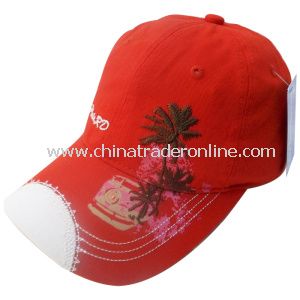 Washed Cap with Applique to Peak Edge from China