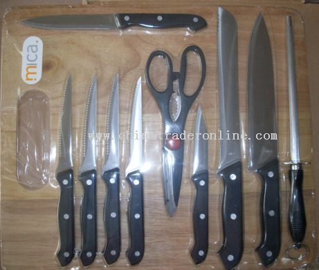11pcs kitchen knife with wooden cutting block