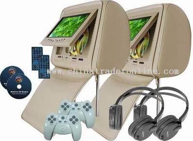 7-inch Headrest DVD with SD, MMC, MS, USB,IR, FM, and 32-bit games,Wireless joysticker