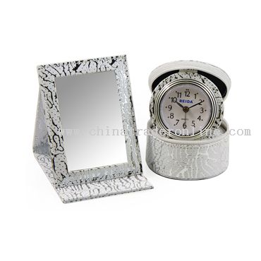 Leather mirror and clock