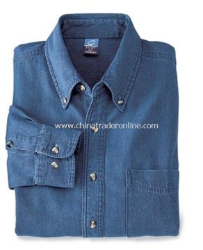 Denim Shirt - Port & Company Long-sleeved Value Denim Shirt, Cotton Denim, 6.5 oz