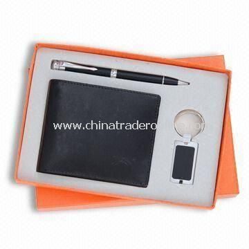3-piece Stationery Gift Set, Includes Wallet, Ball Pen and Keychain, Ashtray Also Available