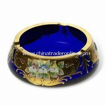 Blue Ashtray with Gilt Decoration and 350mL Capacity