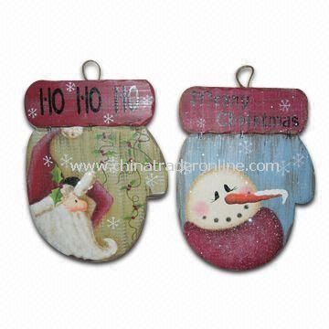 27.5 x 21 x 1.2cm Santa/Snowman Glove Plaques, Made of Wood, Suitable for Christmas Decorations
