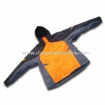 Waterproof Mens Skiwear with Detachable Hood and Polyester Taffeta Lining