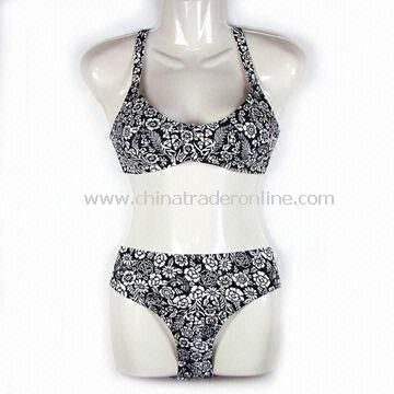Two-piece Swimwear with Flower Printing, Made of 82% Nylon and 18% Spandex