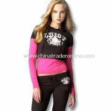 Ladies Jogging Suit, Made of 240g Cotton and Elastane Terry Fleece, Waist Positional Water Print