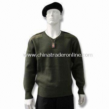 Military Pullover, Also Available in Blue and Gray, Made of Wool