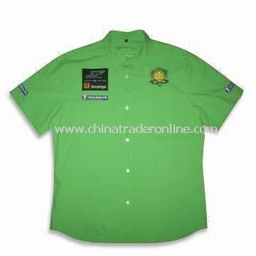 Mens Racing Shirt with Embroidered Logos and Button Down Collar, Made of Lightweight Cotton Twill