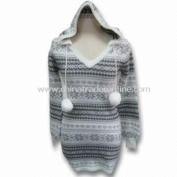 Womens Sweater with Hood, Made of 100% Acrylic