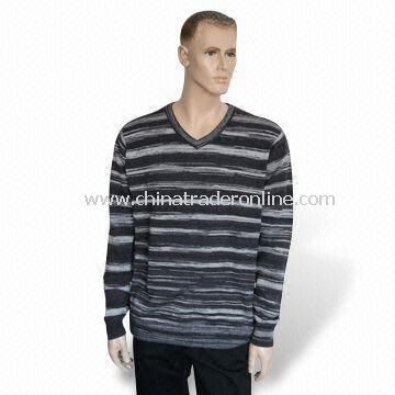 Mens Knitted Pullover/Sweater/Knitwear, Made of 50% Acrylic and 50% Cotton