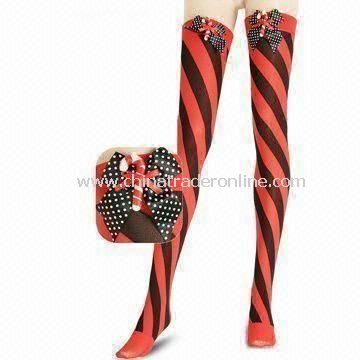 Christmas-designed Knee-high Stocking, Made of Polyester and Nylon