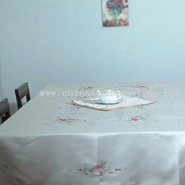 Rose Embroidered Table Linen in Satin Fabric